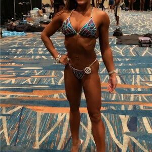 Angel bikinis competition blue rhinestone bikini